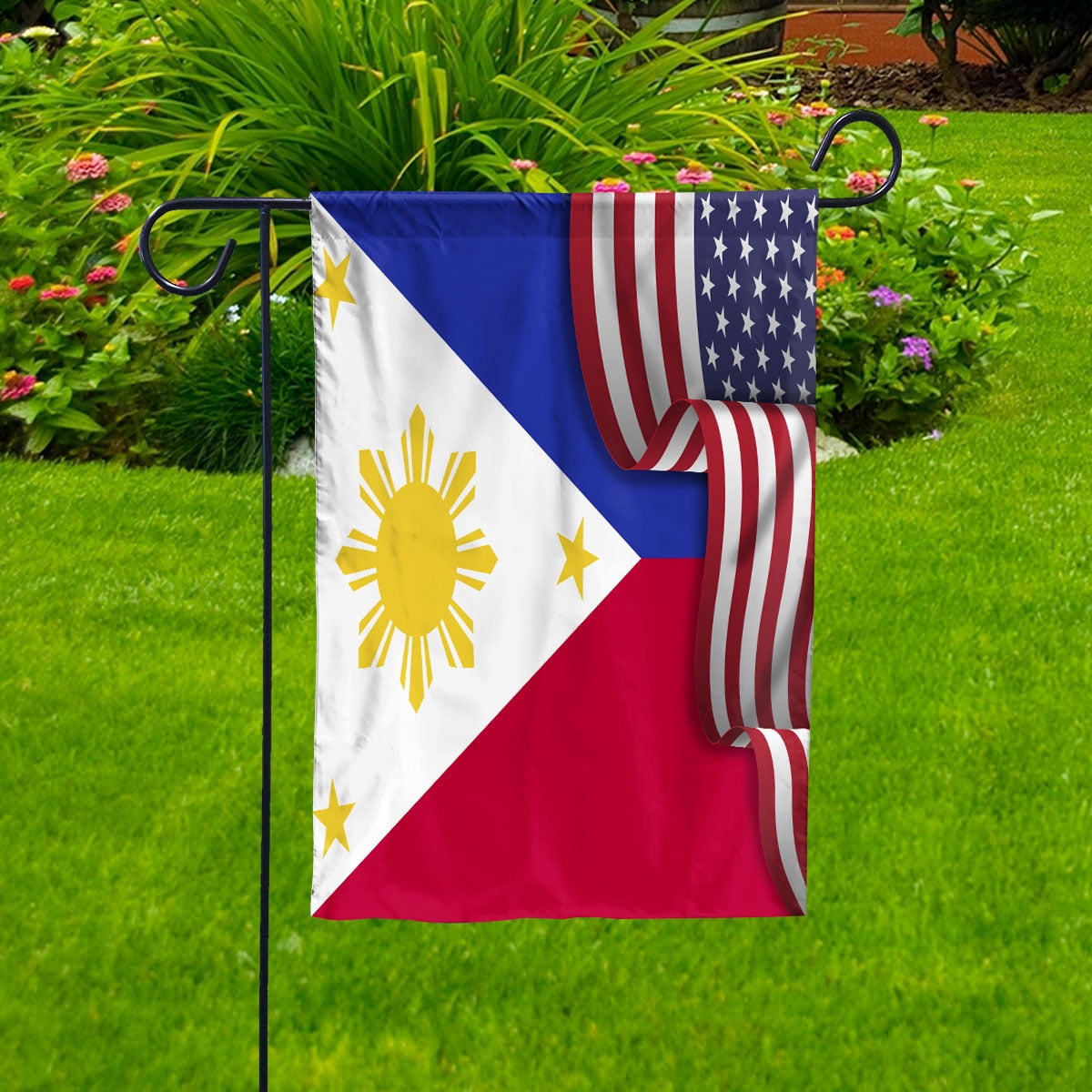Flag Waving American Flag Philippine Philippines U.S.A Friendship Patriotic Proud Garden Flag, Double-Sided Decorative Outdoor Flag, Polyester Yard Flag 12 x 18 in