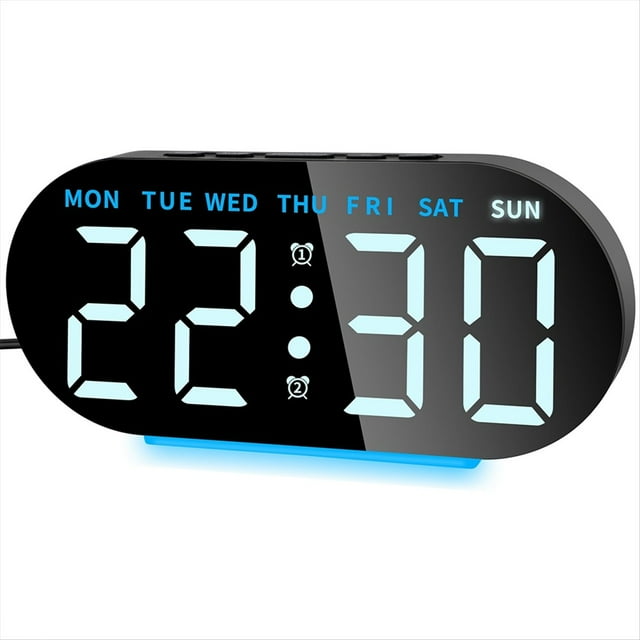 Despertador Digital Radiocontrolado con Pantalla LED, Luz , Función de Repetición y Reloj de Mesa Azul.