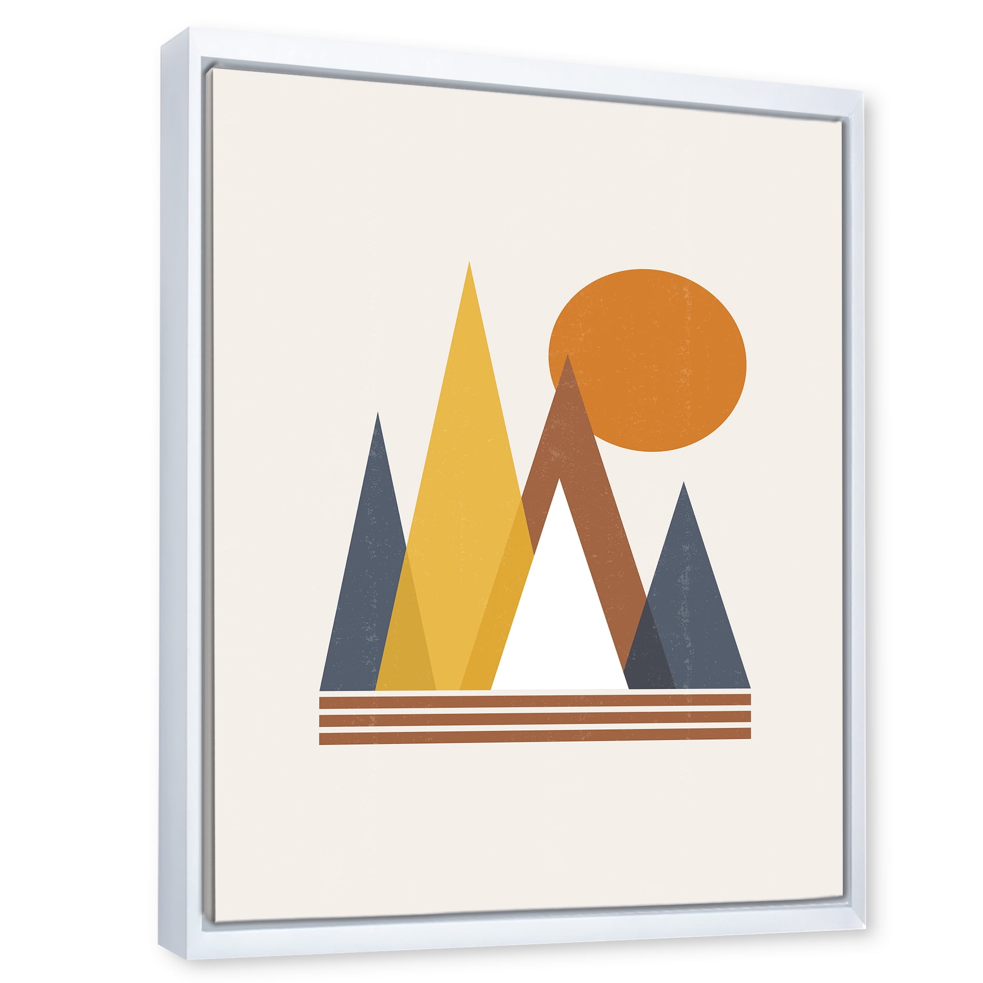 Designart 'Sun and Mountain Abstract' Modern Framed Canvas Wall Art Print