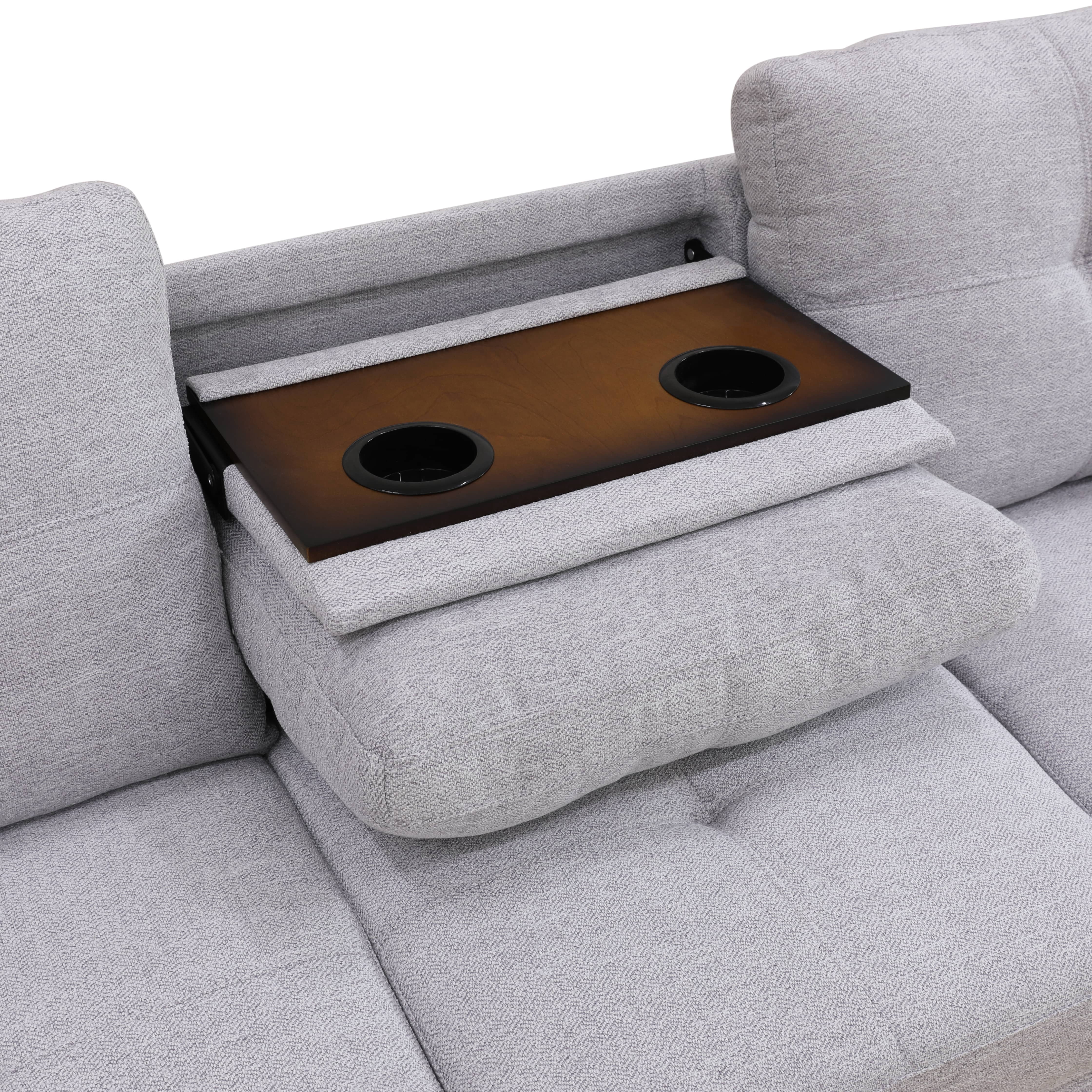 MAYEERTY 97.5" Flannel Sectional Sofa Couch Sets, 3-Piece L Shaped Sofa Couch for Living Room, Grey White