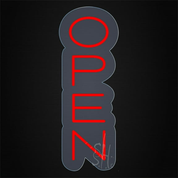 Open Contoured Clear Backing LED Neon Sign 24" Tall x 8" Wide, Clear Edge Cut Acrylic Backing, with Dimmer - Bright and Premium built indoor LED Neon Sign for storefront.