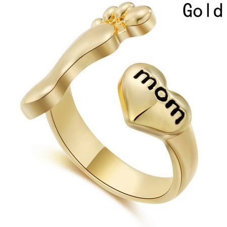 Fancyleo 1 Pcs Fashion Love Mum Silver Ring Rose Gold Foot andamp; MOM Character Jewelry Family Birthday Best Gift for Mother Opening (Best One Ring Replica)