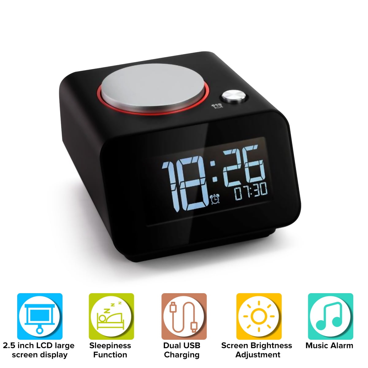 AUGIENB Digital Alarm Clock With Dual USB Charging Port Rechargeable