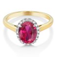 thumbnail image 2 of Gem Stone King 10K Two-Tone Gold Oval Red Created Ruby and Diamond Halo Engagement Ring 2.00 Ct (Size 9.5), 2 of 5