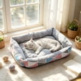 thumbnail image 4 of Sahpxhe Dog Bed, Rectangular High Bolster Warm Plush Pet Bed With Geometric Line Print For Indoor Cats And Small Medium Dogs, 4 of 5