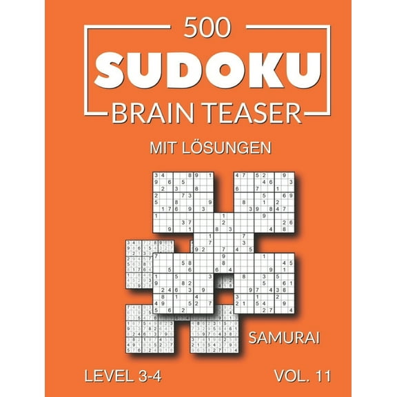 500 Sudoku Brain Teaser Samurai mit Lösungen : Level 3-4 Volume 11 (Paperback)