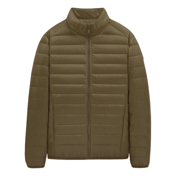 Frontwalk Men's Business Down Overcoats Long Sleeve Lightweight Coat Men Full Zip Warm Puffer Jacket with Pockets Army Green 4XL