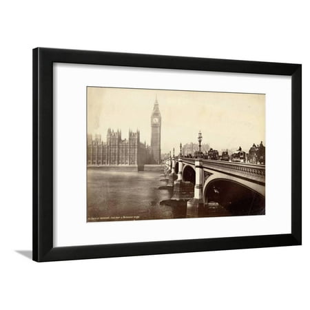 London Wall Clocks Sale House of Parliament, Clock Tower and Westminster Bridge, London, C.1885 Framed Print Wall Art ()