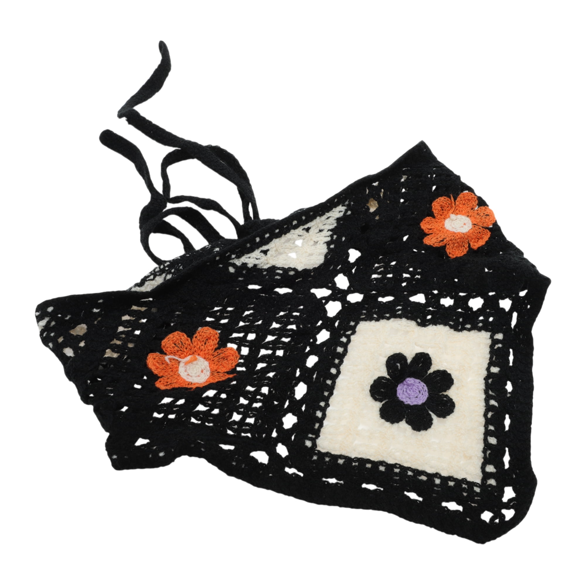 Unique Bargains Elegant Knitted Triangle Bandana 2 Pcs Small Orange Flowers