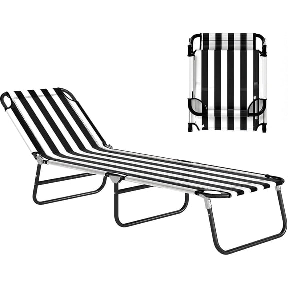 Folding Reclining Chaise Lounge Chair, 5-Position Adjustable Outdoor Beach Lounger, Portable Foldable Chair with Oxford Fabric for Patio, Poolside, Camping, Lawn, Travel