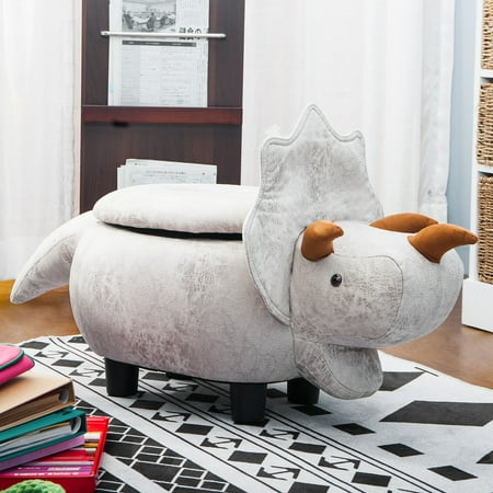 Upholstered Table Ottoman JUMPER Storage Ottoman Have- Fun Series Upholstered Ride-on Storage Ottoman Footrest Stool Toy Box Coffee Table Stools w/ Vivid Adorable Animal Shape (Gray Dinosaurs) ()
