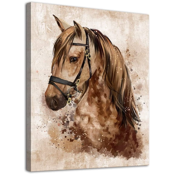 Abstract Wall Art Horse Canvas Pictures Watercolor Painting Prints Modern Abstract Animal Vintage Canvas Artwork Rustic Contemporary Wall Art Framed Ready to Hang 12" x 16"