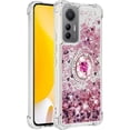 thumbnail image 3 of Glitter Clear Sparkly Bling Case for Xiaomi 12 Lite, Rugged Shockproof Flowing Liquid Floating Cover for Women with Ring Holder Phone Case for Xiaomi 12 Lite  Rose Gold, 3 of 14
