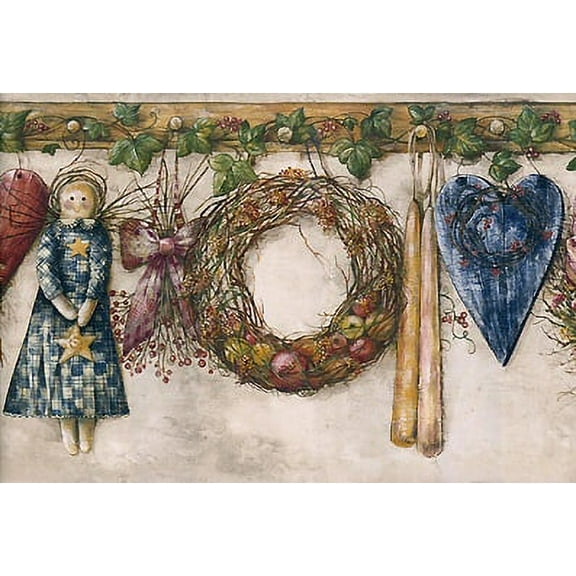 878350 Heart & Wreath Wallpaper Border PUR20071b