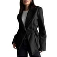 thumbnail image 1 of Long Jacket for Women, Pleated Waist Buttoned Loose Suit Jacket, 1 of 9