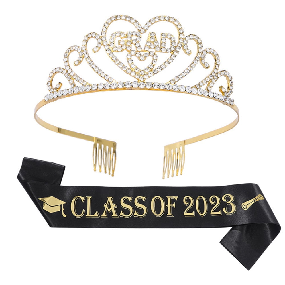 Graduation Sash and Rhinestone Tiara Dazzling Crowns with Combs Stamped