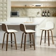 thumbnail image 2 of Swivel Bar Stools Set of 2, 26" Counter Height Upholstered PU Leather Barstools with Low Back Walnut Bentwood Legs, Mid Century Modern Bar Chair Kitchen Island Stool, 2 of 11
