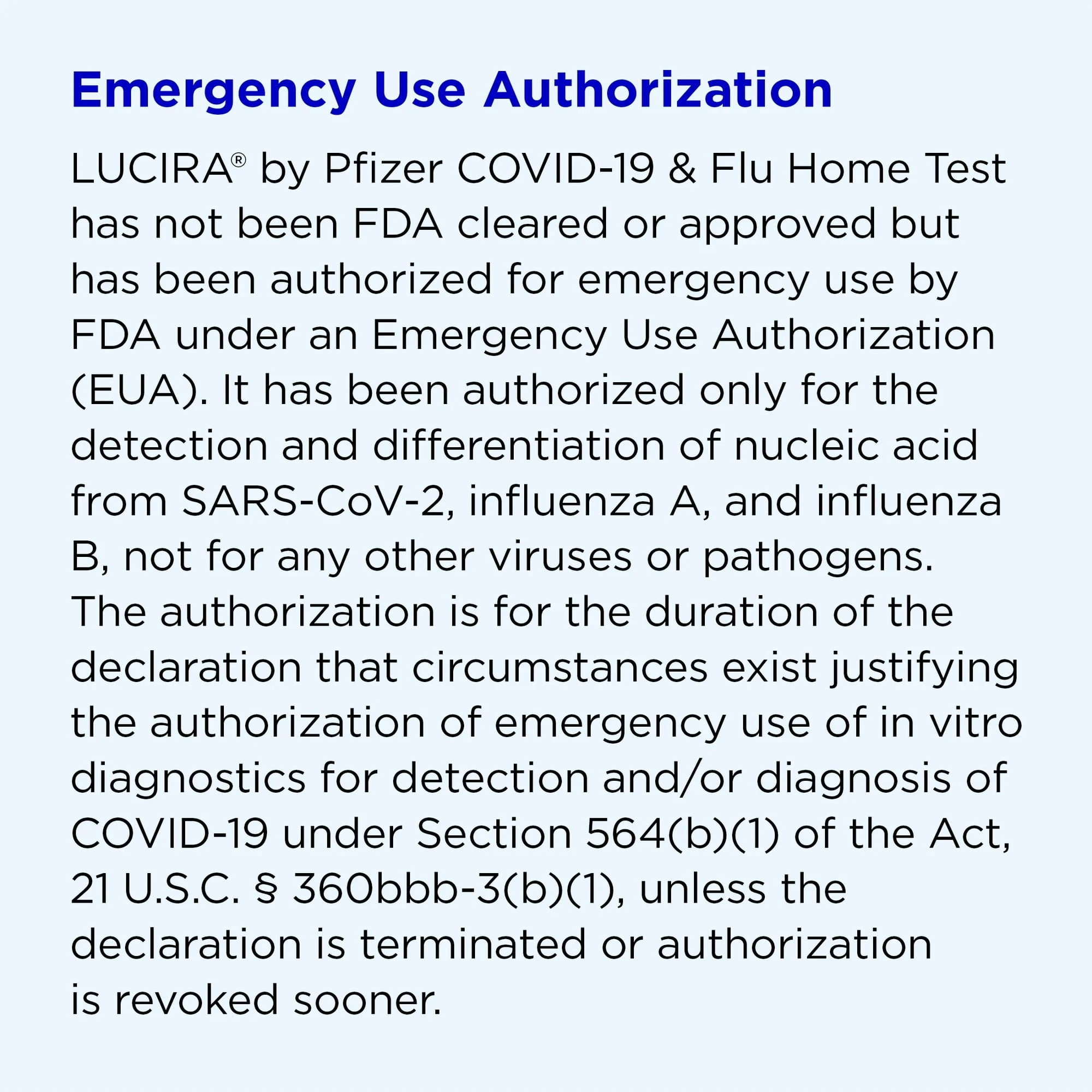 LUCIRA® by Pfizer COVID-19 & Flu Home Test, First and Only At-Home Molecular Test for COVID-19 and Flu A/B, Single-Use, Results in 30 Minutes, Emergency Use Authorized (EUA)