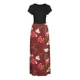 thumbnail image 4 of MIANHT Womens Dresses Vintage Empire Waist Pleated Swing A Line Long Dresses with Pocket Formal Floral Print Round Neck Short Sleeve Maxi Summer Dress Wine l, 4 of 7
