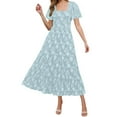 thumbnail image 1 of Vestido midi boho floral de verano 2025 para mujer - Vestido de playa de manga corta y cuello cuadrado, tallas S-XL, 1 of 4