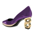 thumbnail image 3 of FSJ Women Unique Gold Chain Chunky High Heel Pumps Pointed Closed Toe Slip On Ladies Simple Office Comfy Party Slide Shoes Size 14 Purple, 3 of 4
