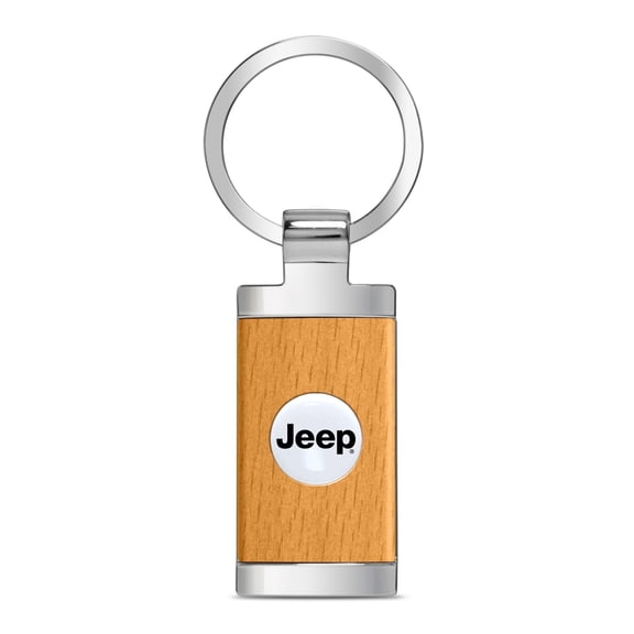 iPick Image for Jeep Roundel Logo in White on Maple Wood Chrome Metal Trim Key Chain, Official Licensed