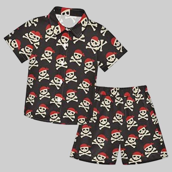 RUTAYY Boys 2 Piece Holiday Outfit Short Sleeve Button Down Tops Elastic Waist Shorts Kids Daily Playwear Black