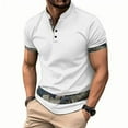 thumbnail image 2 of POTETI Mens Polo Shirt Short Sleeve Casual Collared Shirts Waffle Loose Solid Patchwork Tops, 2 of 4