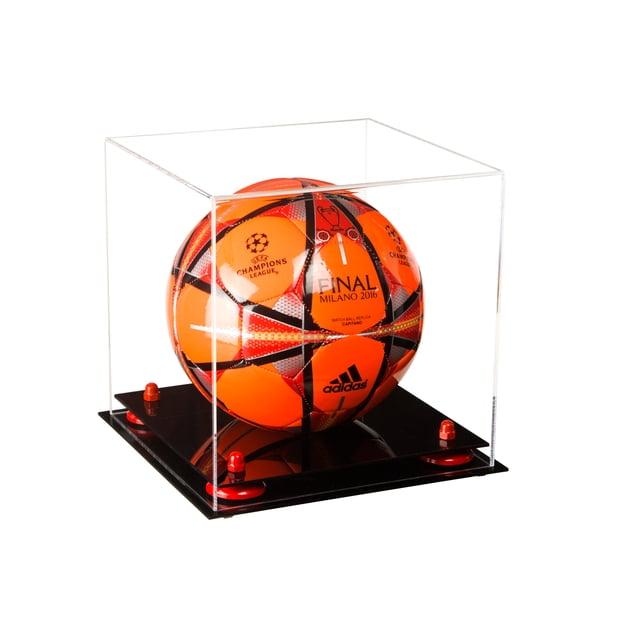 Deluxe Clear Acrylic Soccer Ball Display Case with Red Risers (A027RR