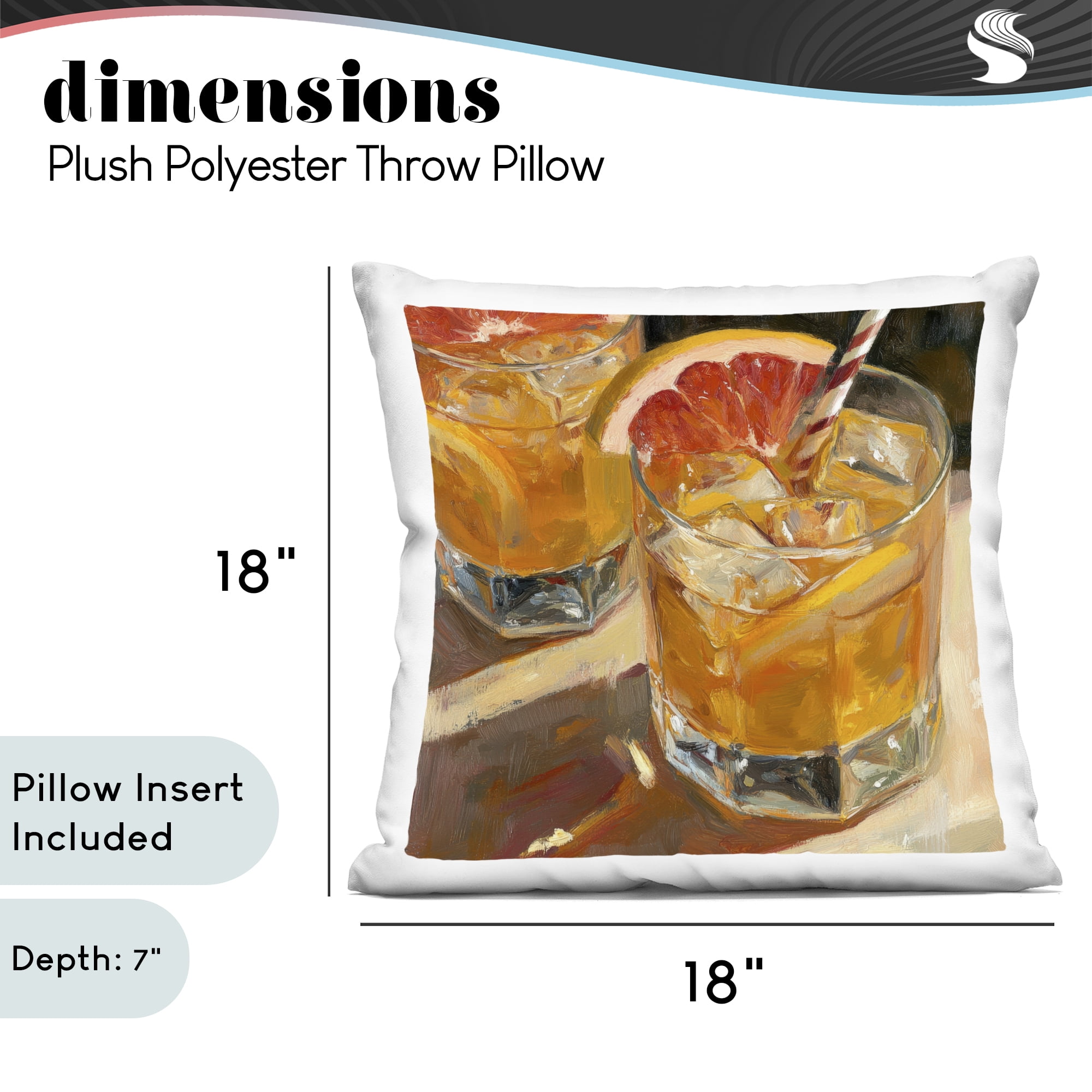 Stupell Industries Grapefruit Cocktail with Ice Cubes Decorative Printed Throw Pillow, design by Petal Prints Design, 18 x 7 x 18