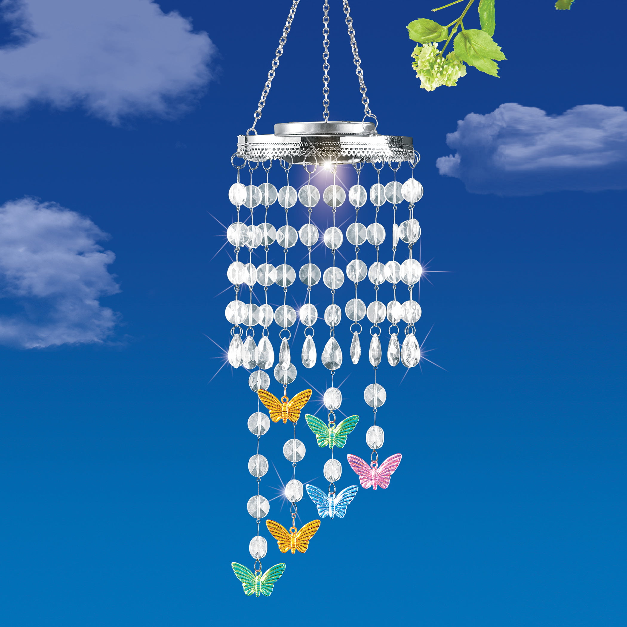 Collections Etc Solar Sparkling Butterfly Chandelier With Clear