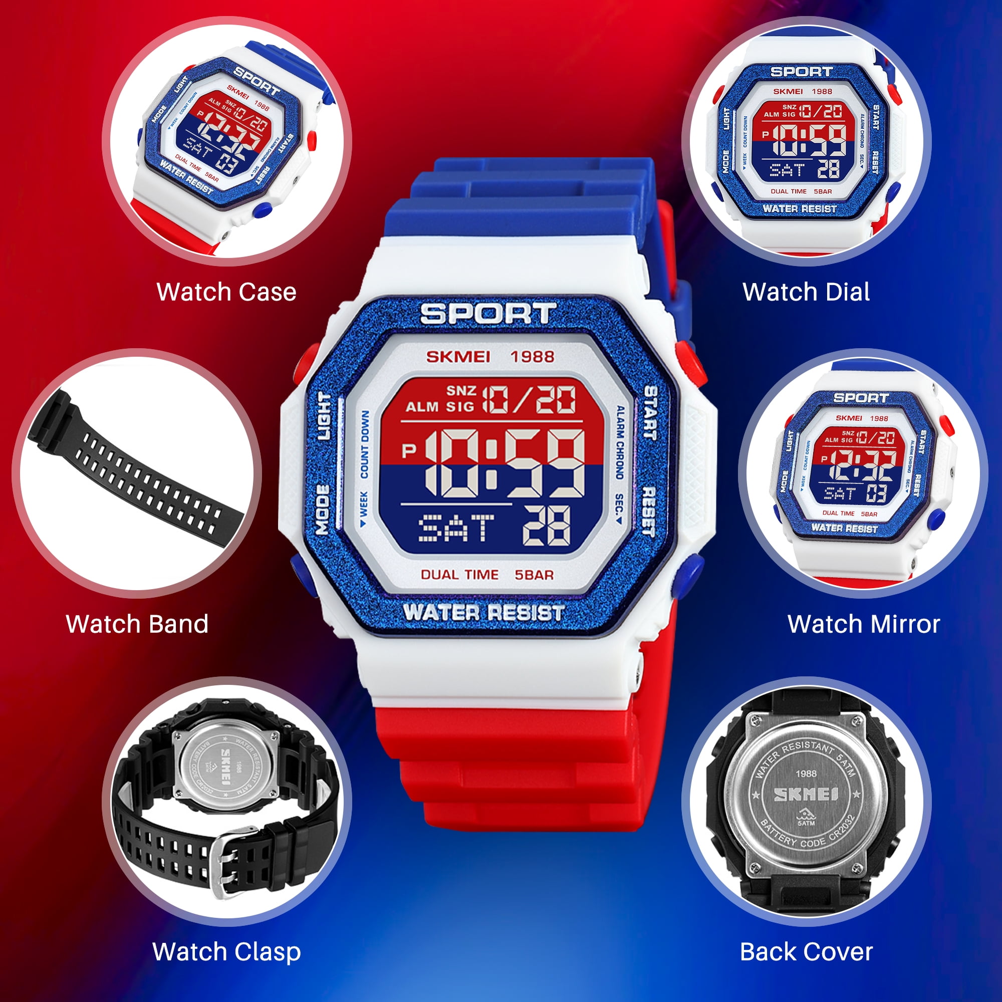 SKMEI Men's Digital Sports Watch Military Multifunctional Waterproof Watches for Men with LED Stopwatch Alarm