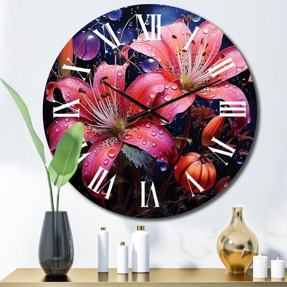 Designart "Pink And violet Fuchsia Fantasy III" Floral Oversized Wall Clock