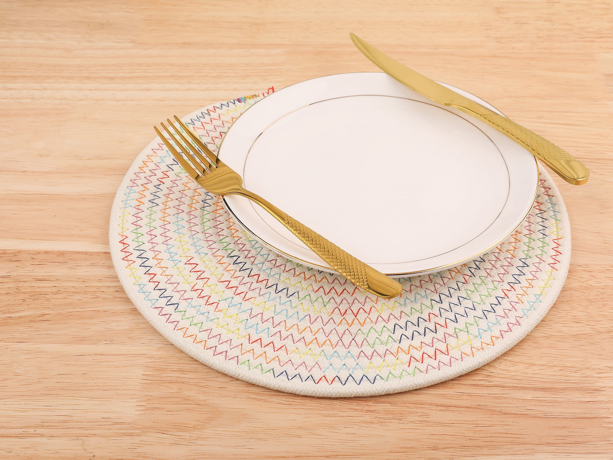 Unique Bargains Placemats Set of 4 Cotton Round Placemats for Dining Table Colorful
