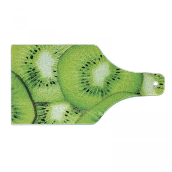 Kiwi Cutting Board, Summer Round Exotic Fruits Slices Macro Photo, Decorative Tempered Glass Cutting and Serving Board, in 3 Sizes, by Ambesonne