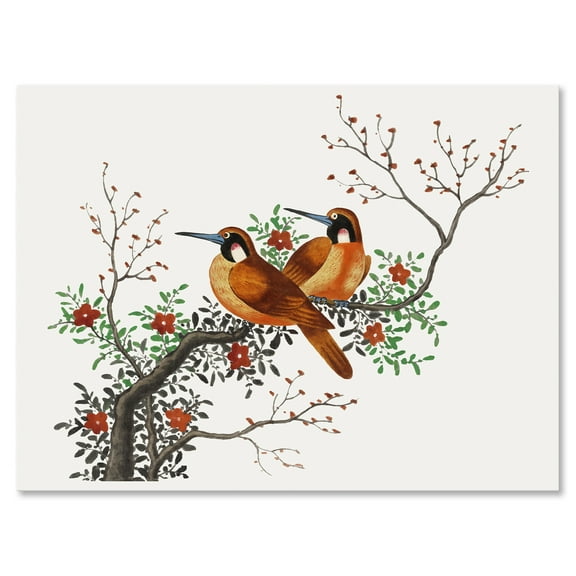 Designart ' A Flowering Tree Branch With Two Chinese Birds ' Traditional Canvas Wall Art Print