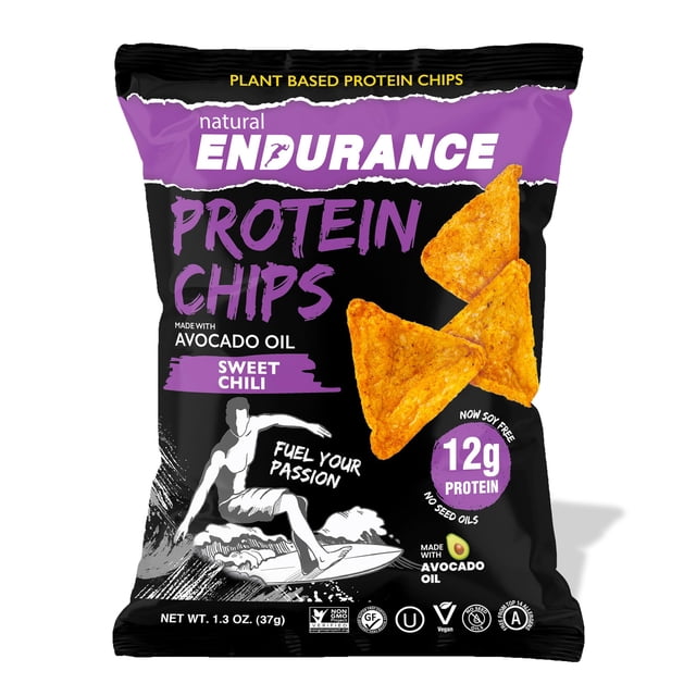 Chips de proteína Natural Endurance Sweet Chili 37 g, paquete de 8