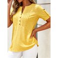thumbnail image 5 of Short Sleeve V-neck Women Button Henley Blouse Tops Summer Pleated Casual Blouse Shirt, 5 of 6