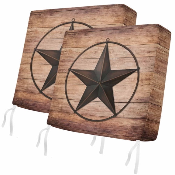 Outdoor Patio Cushion Covers 2 Pack Western Texas Star Barn Chair Cushion Seat Pads with Ties & Zipper Waterproof Rustic Brown Wood Grain Chair Slipcovers for Outdoor Furniture Couch Sofa 20x18 Inch