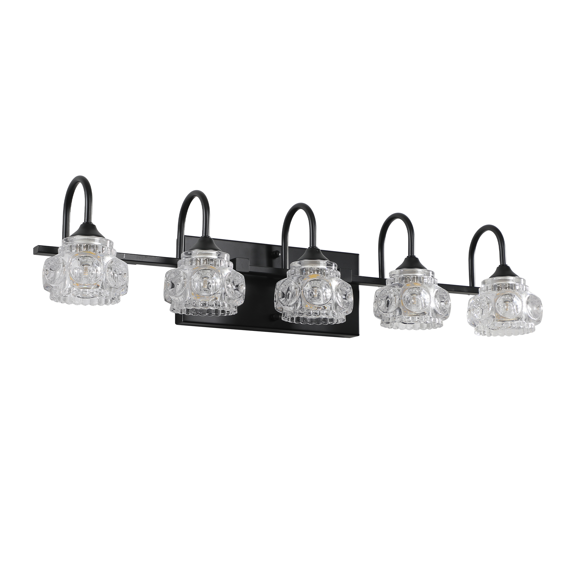 Jopath 29" Modern 5-Ligh Crystal Bathroom Vanity Light, Black Wall Sconce with Clear Glass Shade, Elegant Wall Mount Lighting for Bathroom, Powder Room, or Vanity Mirror (No Bulbs)