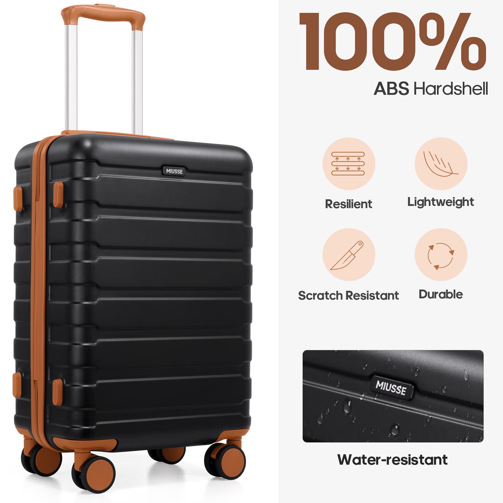 MIUSSE Carry on Luggage Set 3 Piece Hard Shell Luggage Sets with YKK Zipper Spinner Wheels TSA Lock Carry on with Backpack Set