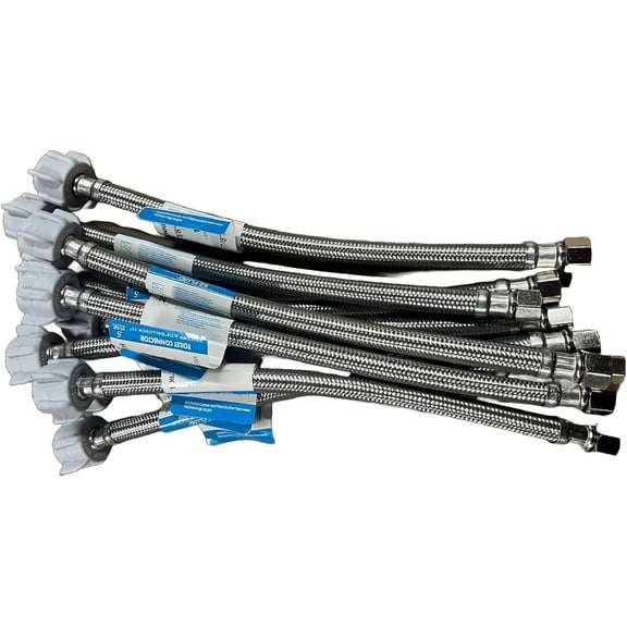 EZ-Fluid (Pack-50) 12-Inch Toilet Water Supply Connector, Braided Stainless Steel - 3/8 Female Compression Thread x 7/8 Female Ballcock Thread