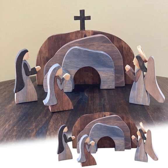 Easter Scene Wooden Decor Home Decor Gifts He is Risen Wooden Jesus Nativity Religious Decorations Easter He is Risen Cross Decoration for Home