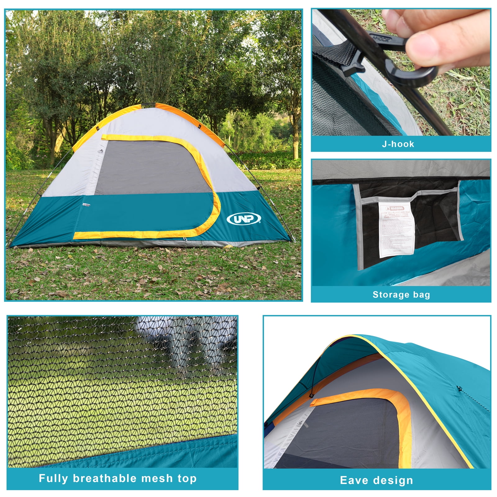 Camping Tent 4 Person, Waterproof Windproof Tent with Rainfly Easy Set up-Portable Dome Tents for Camping, Ocean Blue