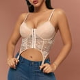 thumbnail image 2 of XFLWAM Lace Corset Top V Neck Elastic Straps for Party Streetwear Going Out Party Corset Tops for Women Bustier Beige XXL, 2 of 7