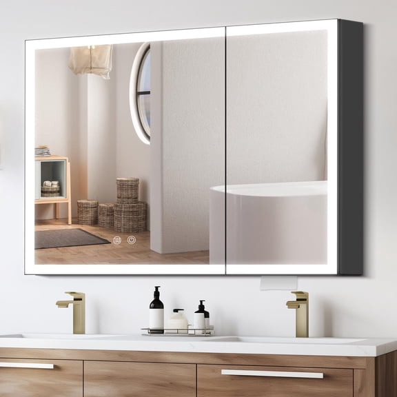Caulitar 35 Inch Bathroom Mirror Cabinet Lighted Medicine Cabinet with Adjustable LED Light