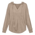 thumbnail image 4 of XIAONU Womens V Neck Solid Hoodie Loose Gym Errands Long Sleeve Pullover Top, 4 of 4