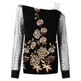 thumbnail image 4 of Mujeres moda manga larga camisas casuales fuera del hombro pulóver blusas Pompotops FGAJ20372, 4 of 5