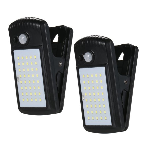 Riwcyla 40 LED Lampes Solaires à Pince, Lampes à Détecteur de Mouvement à Pince IP65 Étanches pour Clôture, Terrasse, Mur, Garage, Patio, Parfaites pour un Usage Quotidien, les Activités Extérieures, les Voyages et les occasions Décontractées