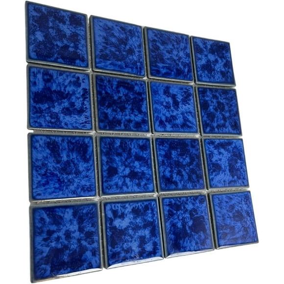 Ultramarine Blue Water Splash Effect Square 3x3 Porcelain Pool Mosaic Floor Wall Tile Backsplash for Kitchen, Bathroom Shower, Swimming Pool, Accent Decor (Box of 5 Sheets)